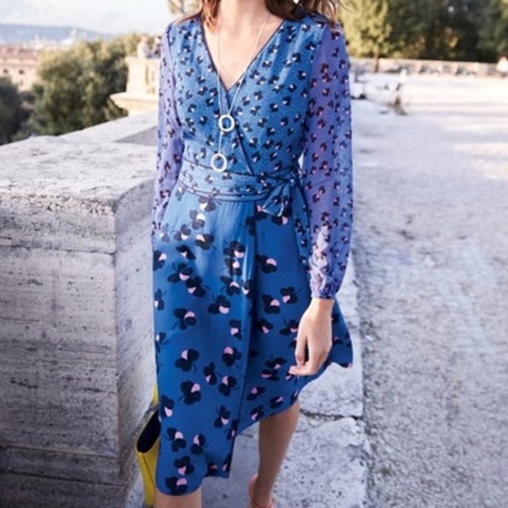 Boden Blue Floral Wrap Dress